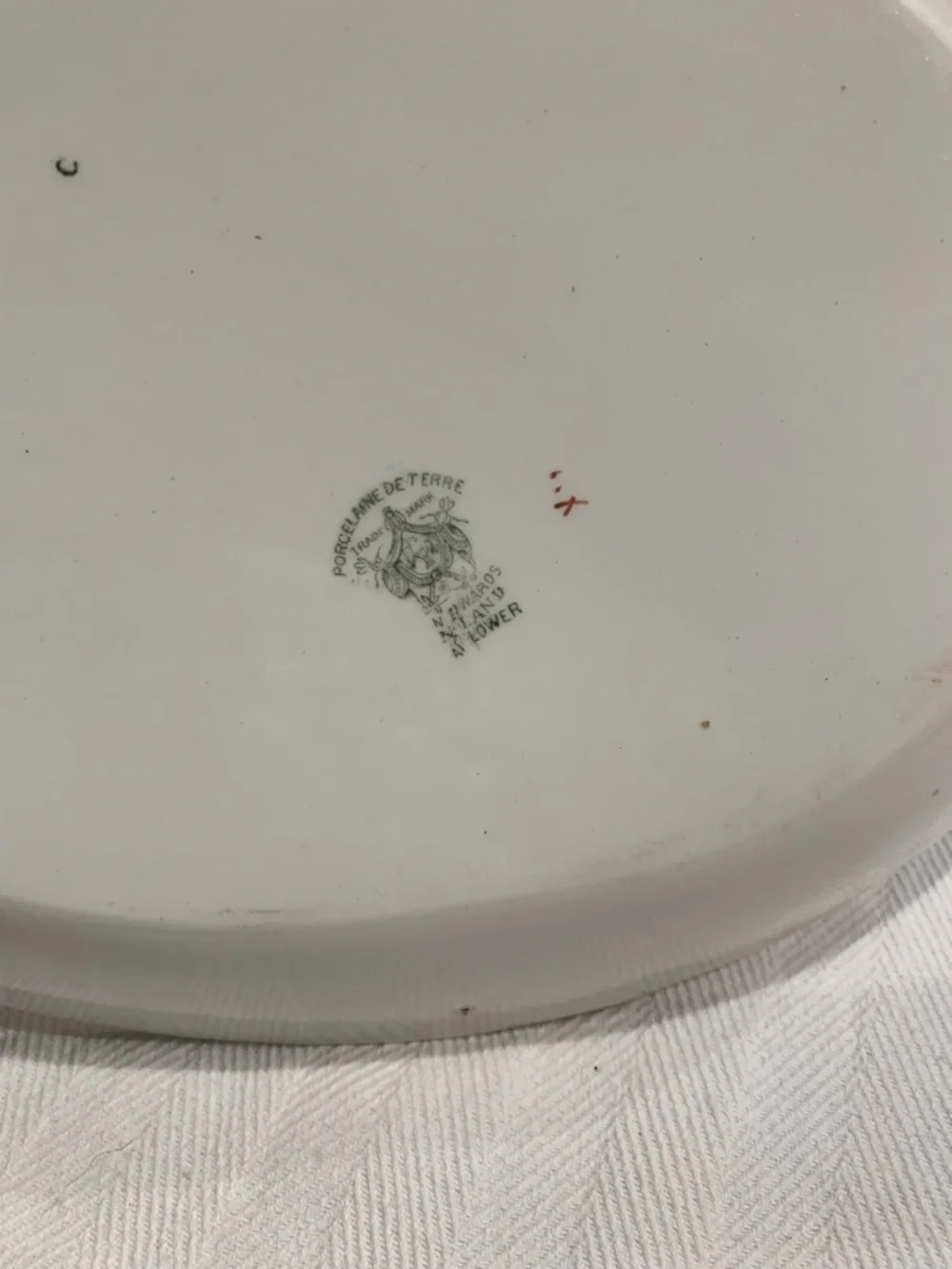 Antique Ironstone Transferware Platter, Soft Peach and Sage floral